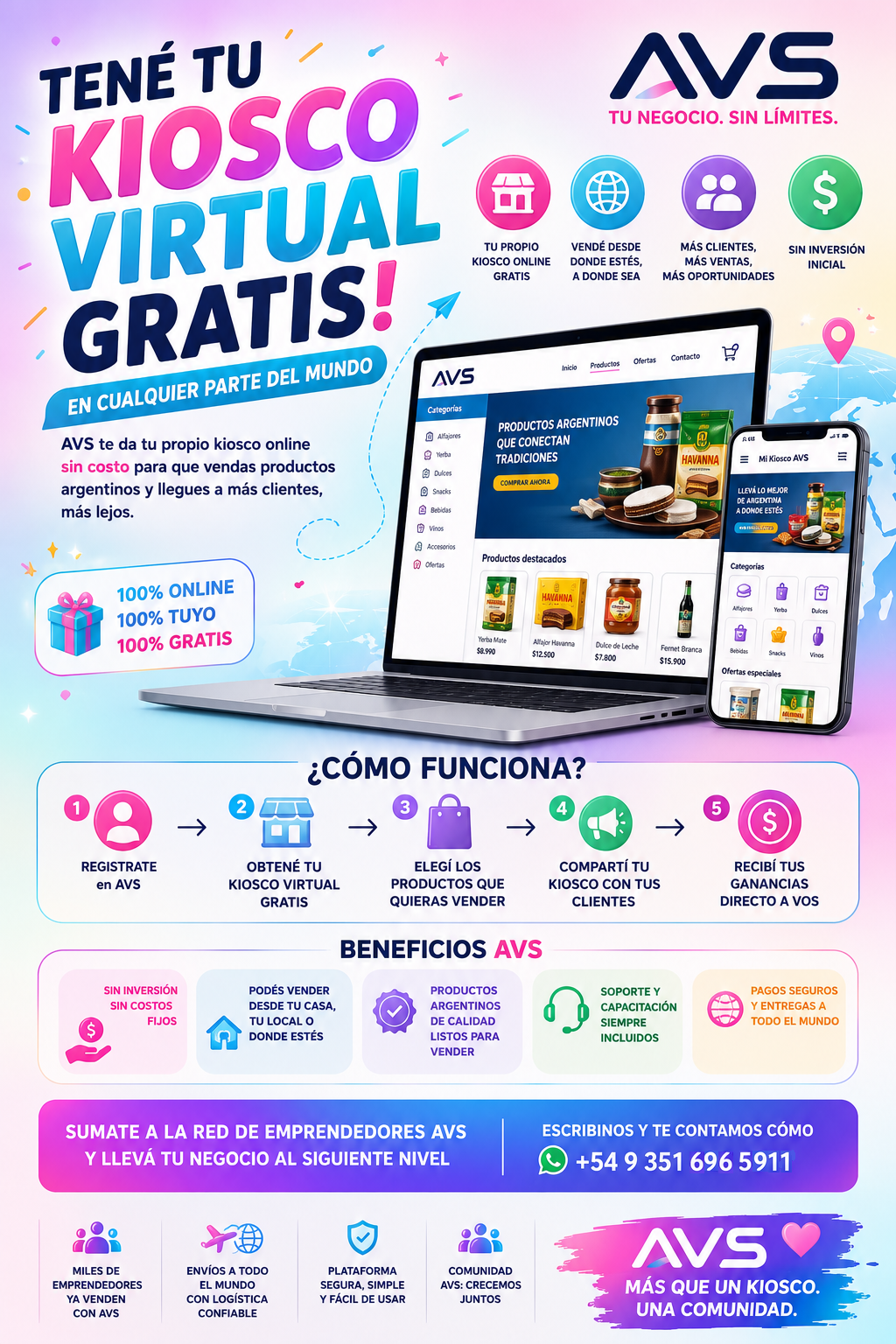 Kiosco Virtual AVS en notebook y celular